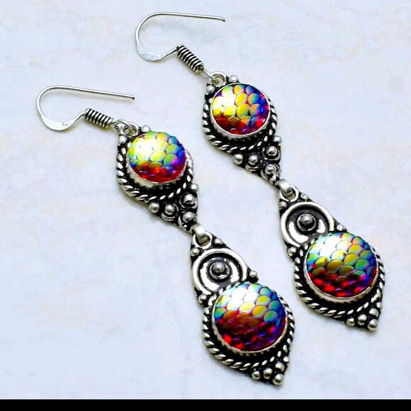 Rainbow Fish Titanium Sterling Silver Drop Dangle Earrings - Picture 1 of 2